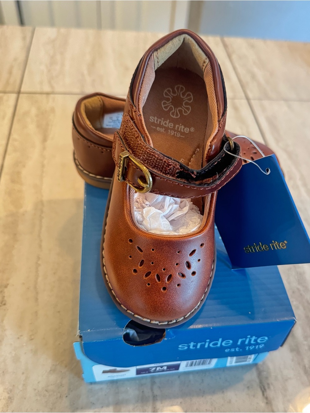 Stride Rite Girls Brown Leather Mary Jane with Buckle
